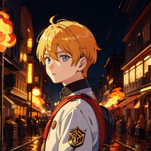 小帅，橘色头发，城市、大火